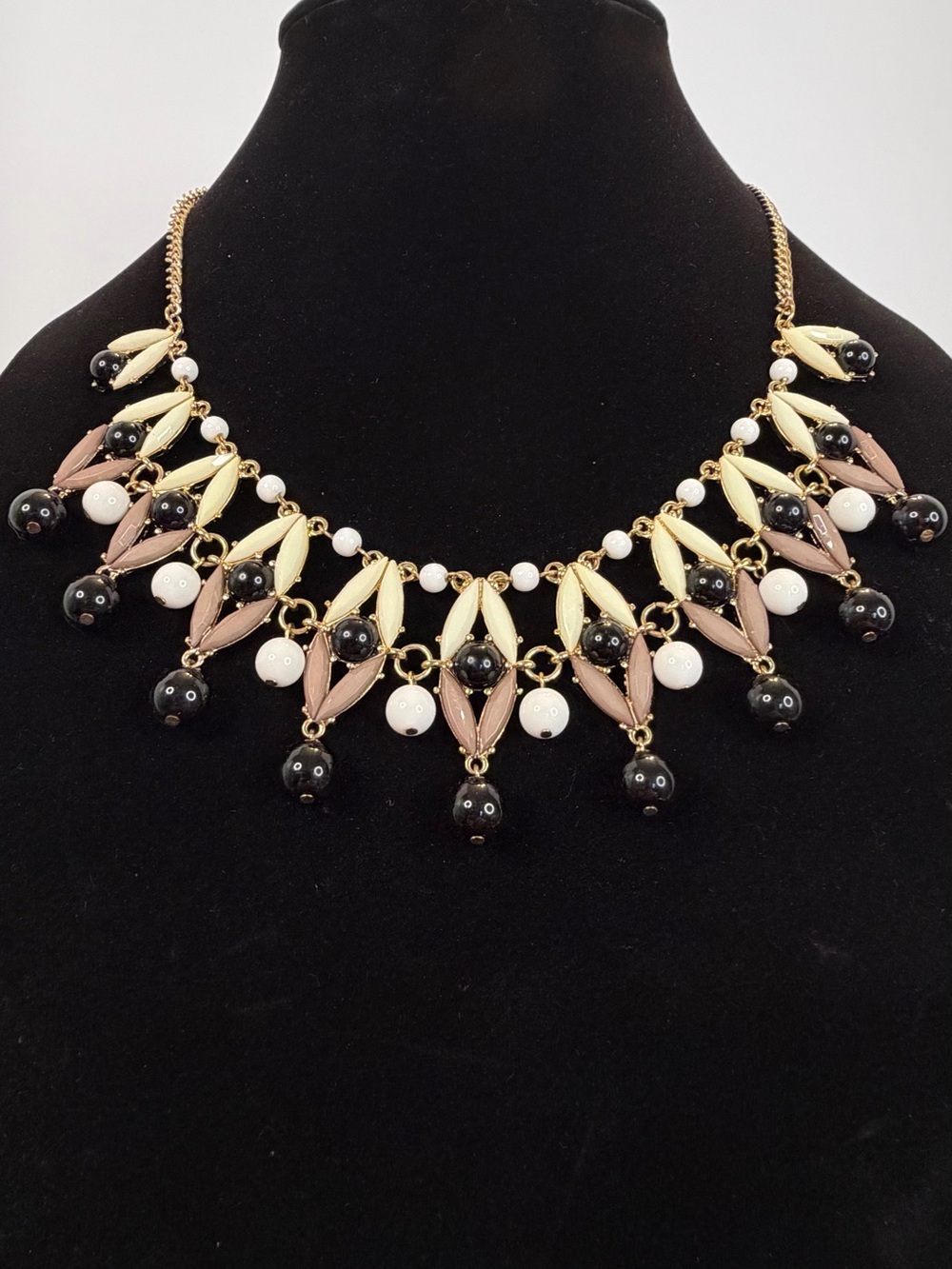 Statement Beaded Bib Necklace in Cream, Blush & Black